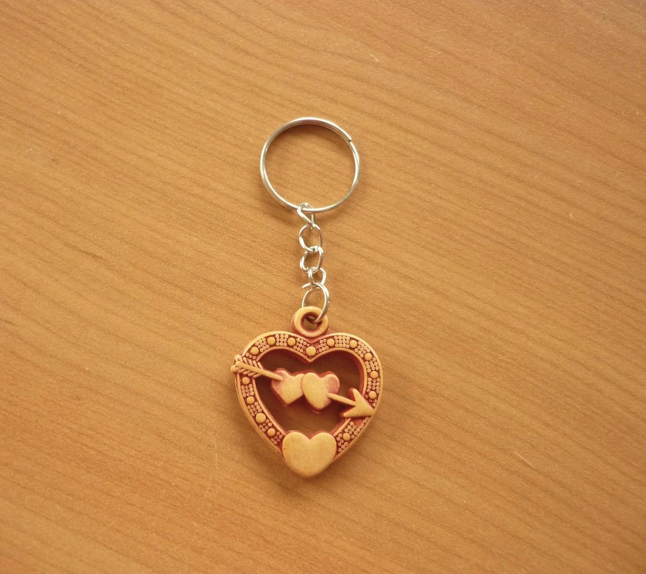 Bruin oranje rode hart hanger sleutelhanger – photo 2